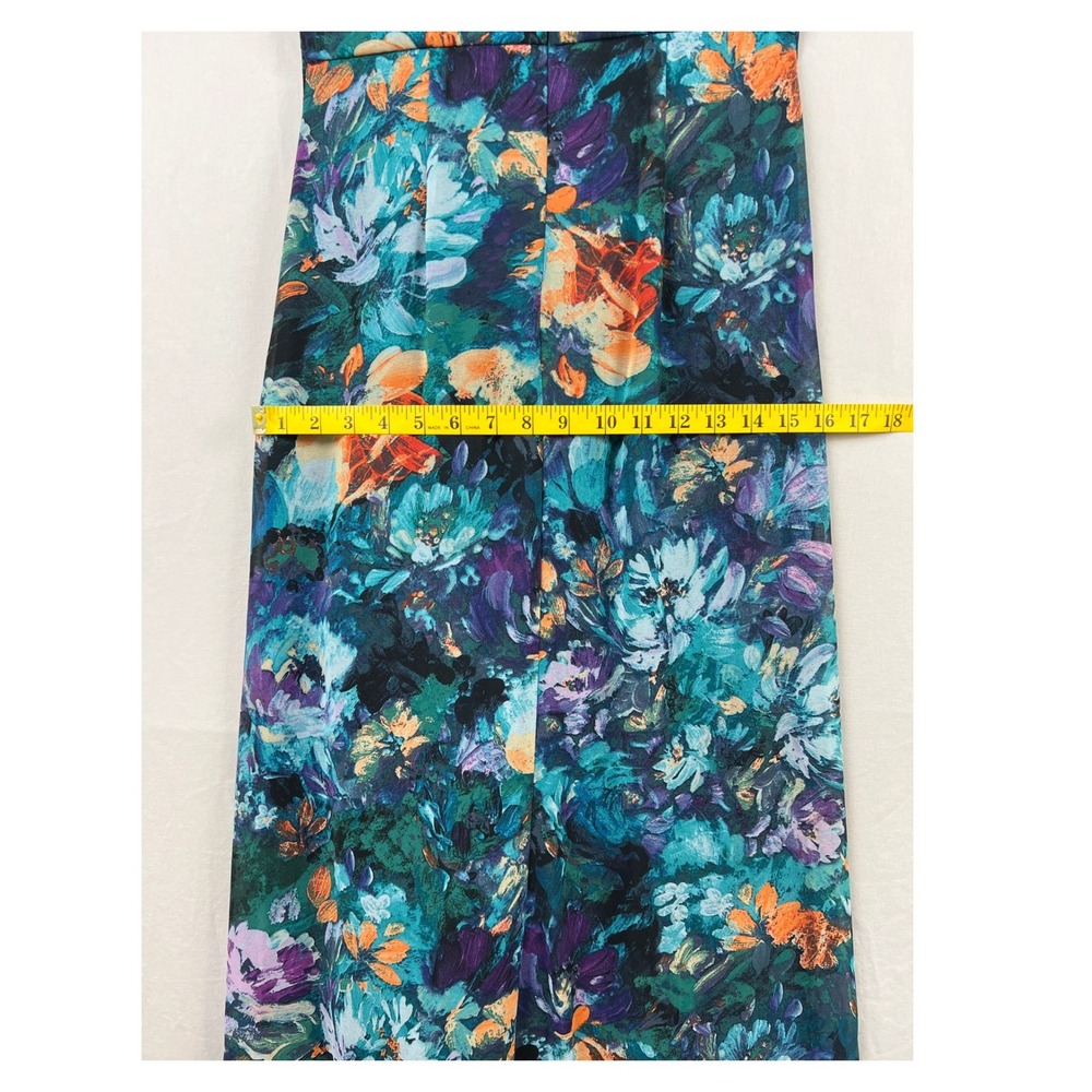 XSCAPE Floral Maxi Dress Women 6 Teal Purple Ruffle Strapless Tropical Gown - Picture 7 of 12
